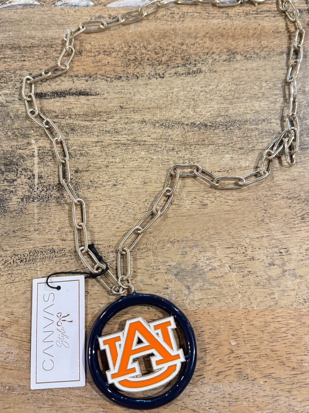 Chunky Canvas Auburn Navy and Orange Pendant Necklace